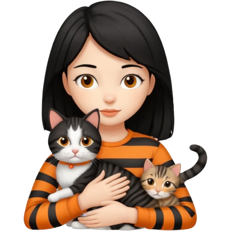 Black haired girl with tabby cat in arm  emoji