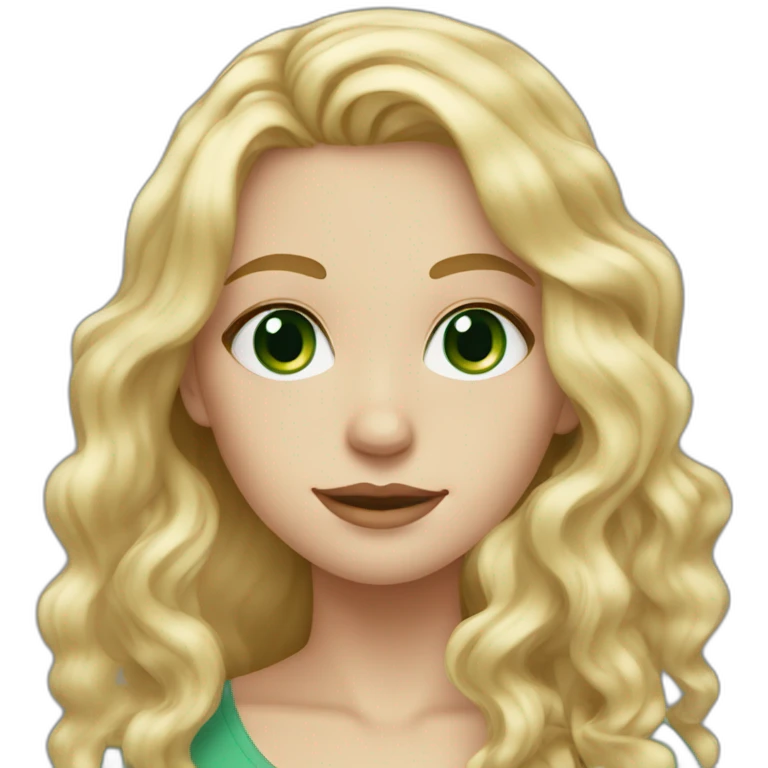 blonde white tall girl with  long wavy hair and green blueish eyes emoji