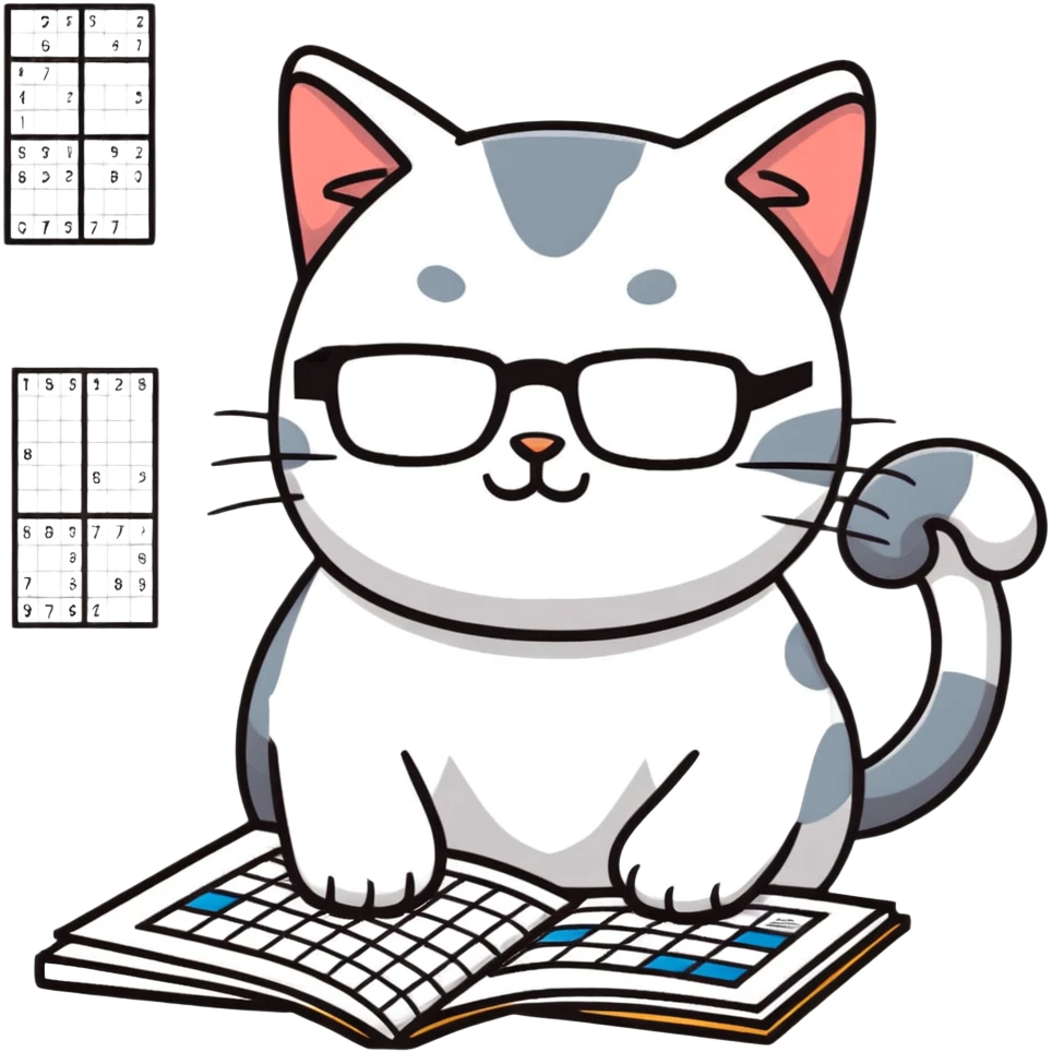 cat wearing reading glasses playing sudoku emoji