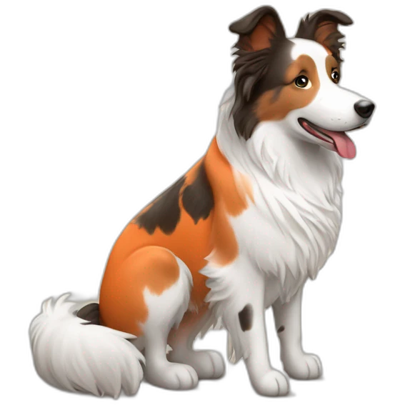 white and wheat red merle border collie in orange wheel chair emoji