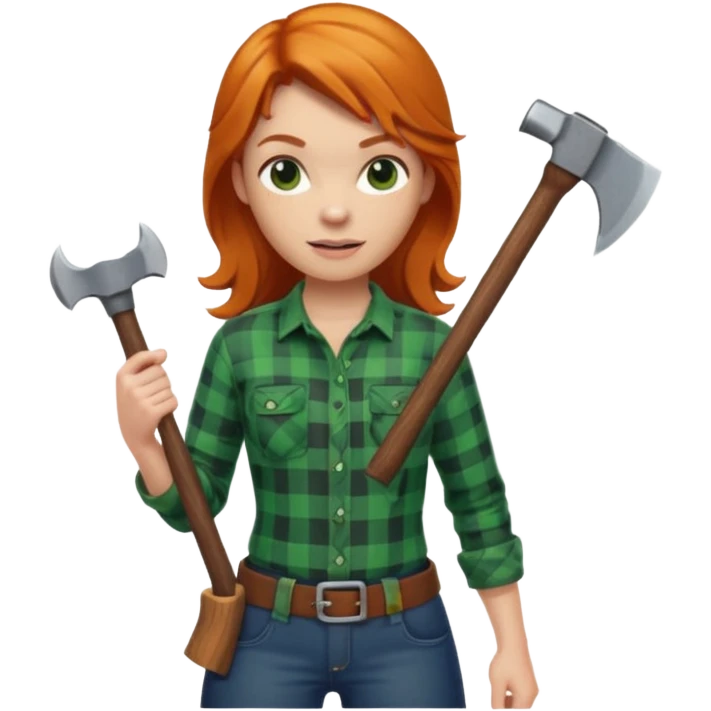 ginger lumberjack woman holding axe green checked shirt emoji