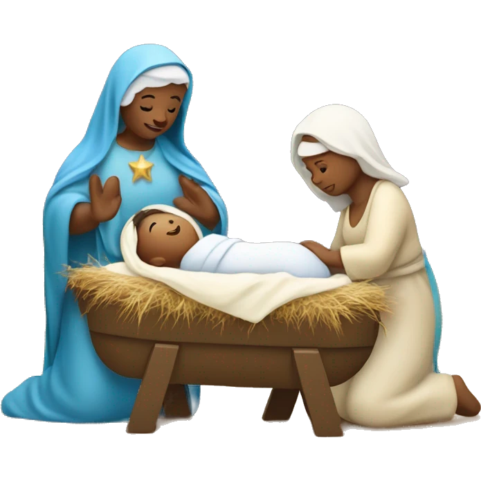 Nativity scene, baby on a manger, Mary and Joseph emoji