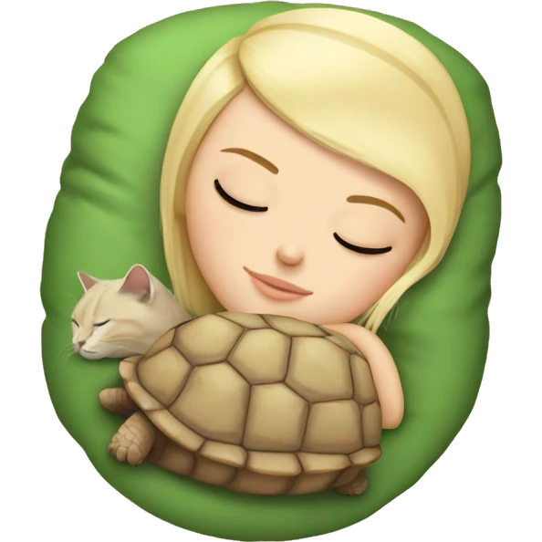White girl blonde hair sleeping with tortoise kitty emoji