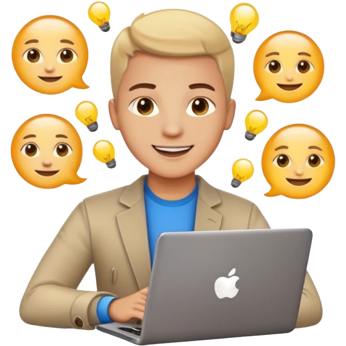 Focused online entrepreneur with laptop and phone, light glow, clean emoji style, simple background emoji