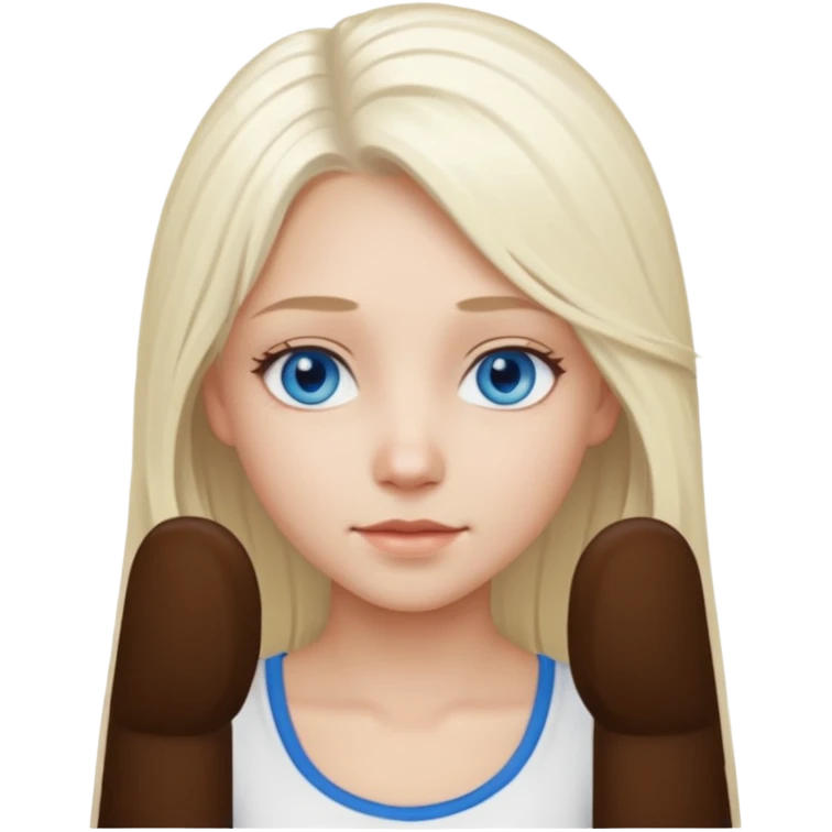 platinum blonde girl with long hair and forelocks, blue eyes. emoji