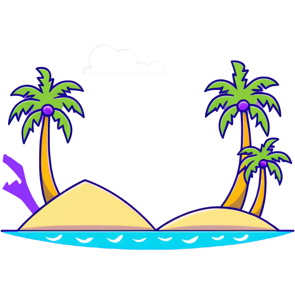 tropical island with palm trees and ocean emoji