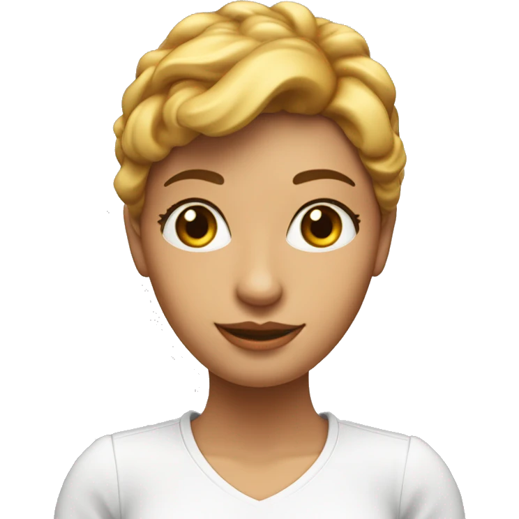 Has un emoji 3D de una chica de 18 años con el pelo ondulado café, con ojos café unos labios lindos rositas Una blusa blanca con cuello V emoji