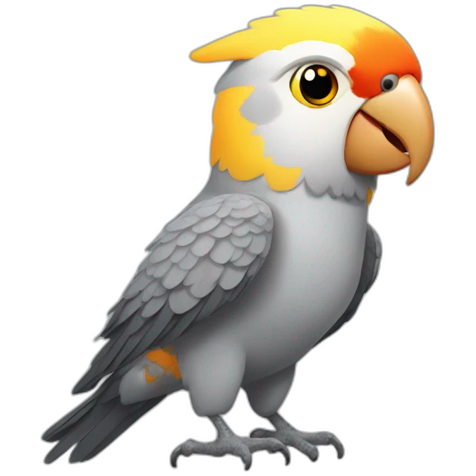 Cockatiel parrot with yellow head, orange circle cheeks and grey body emoji