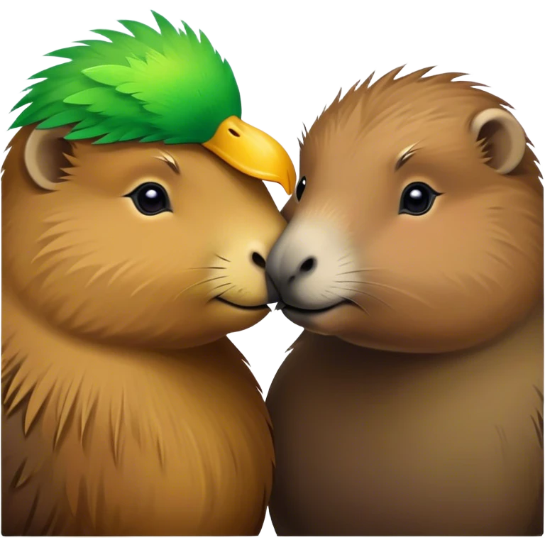Capybara and Green duck nose to nose cute  emoji