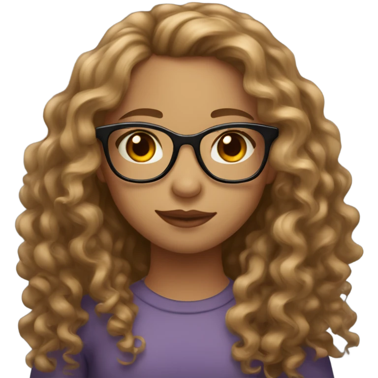 a girl with light brown long curly hair, light skin, hazel eyes, glasses and heart shaped lips emoji