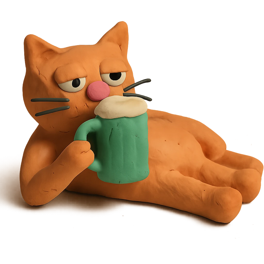 кот лежит и пьет пиво emoji