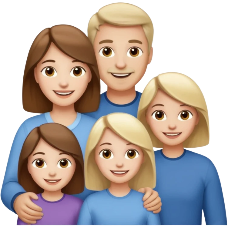happy pale white family with one brown hair dad, one brown hair mom, one blonde girl, and one brown hair girl emoji
