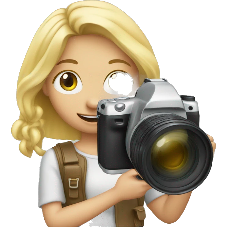 A blonde girl with a camera taking a photo emoji