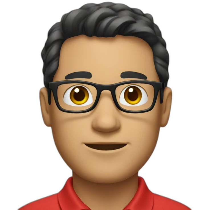 Man with black hair and glasses wearing red polo shirt with green collar emoji