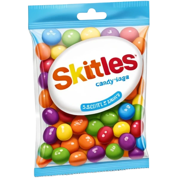 A Skittles candy package with clear adhesive tape wrapped around it, colorful rainbow packaging, minimalist design, sealed with scotch tape emoji
