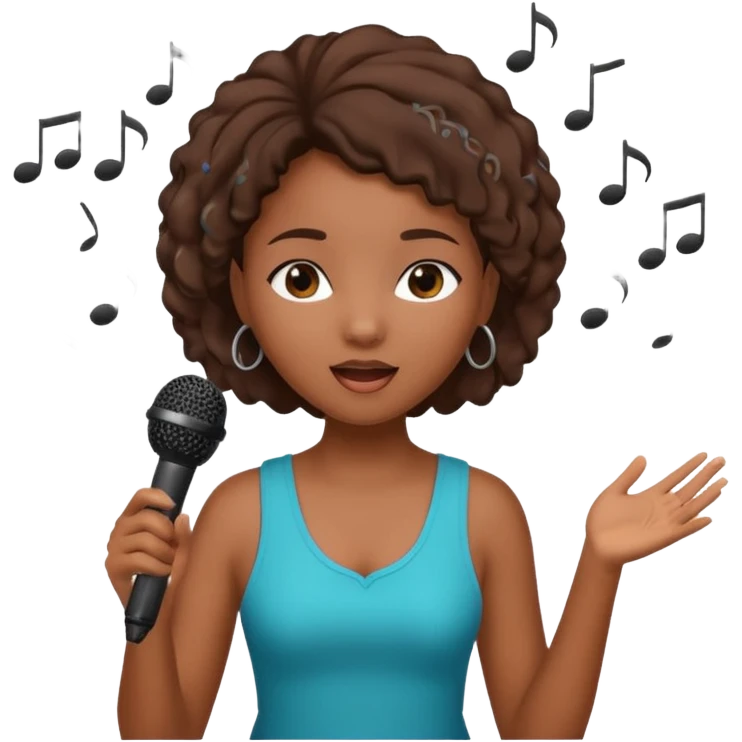 African American girl singing with microphone in her hand Abe music notes everywhere floating around emoji