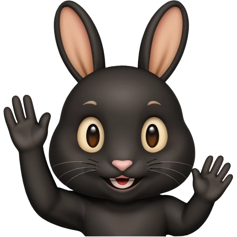 emoji d'une tête de lapin noire qui dit bonjour de la main emoji