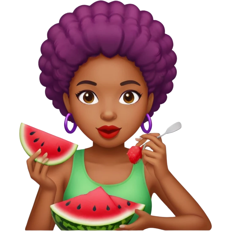 black girl eating watermelon and fried chicken with purple Kool-Aid emoji