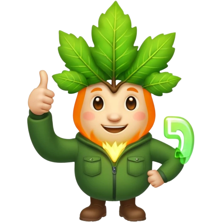 forest character thumbs up with glowing leaf emoji