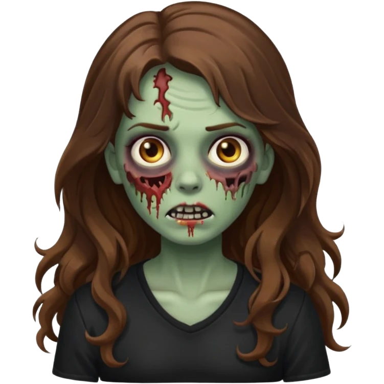 Zombie girl with wavy long brown hair And black shirt emoji emoji