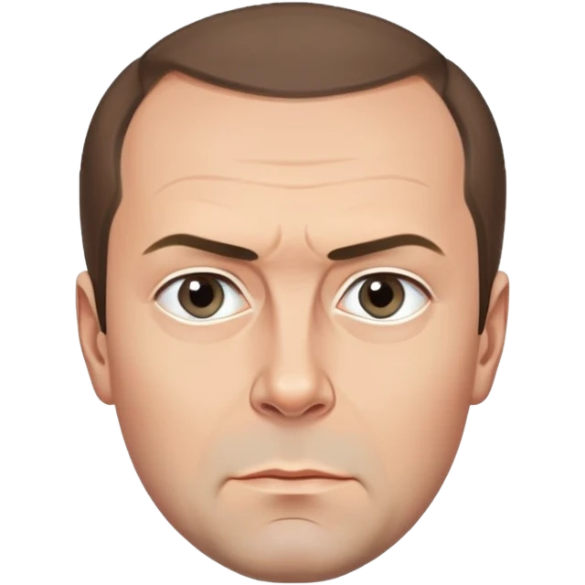 Dmitry Medvedev, iconic facial features focus on hairline, eyebrows, eyes, round face, polished and simple, serious look emoji