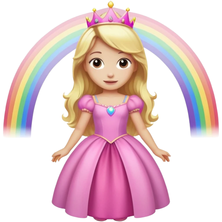 Blond girl with a big pink princess dress and a rainbow above her emoji