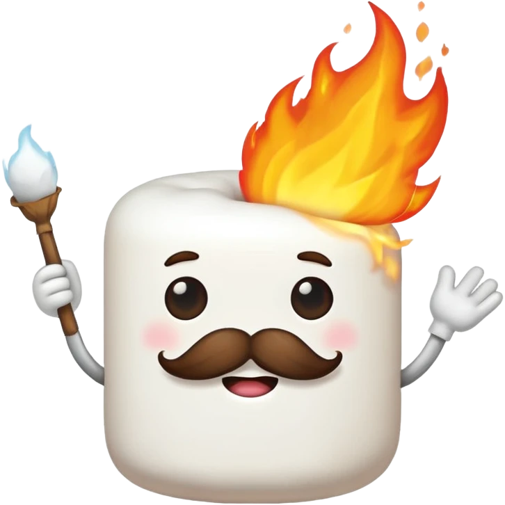 marshmallow on fire with mustache, just marshmallow emoji
