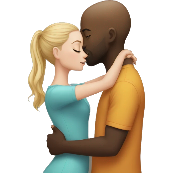 White girl kissing bald black man emoji