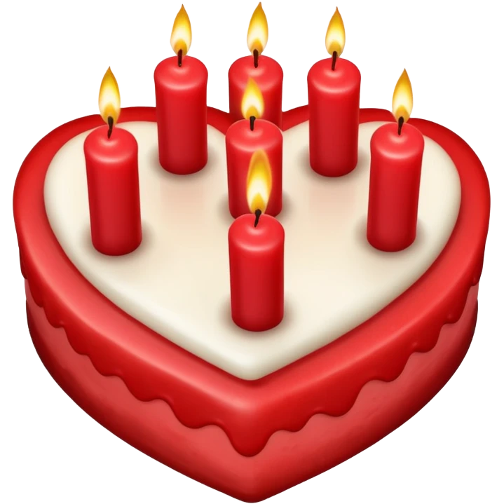 Red heart shaped birthday cake, top view, 4 candles emoji