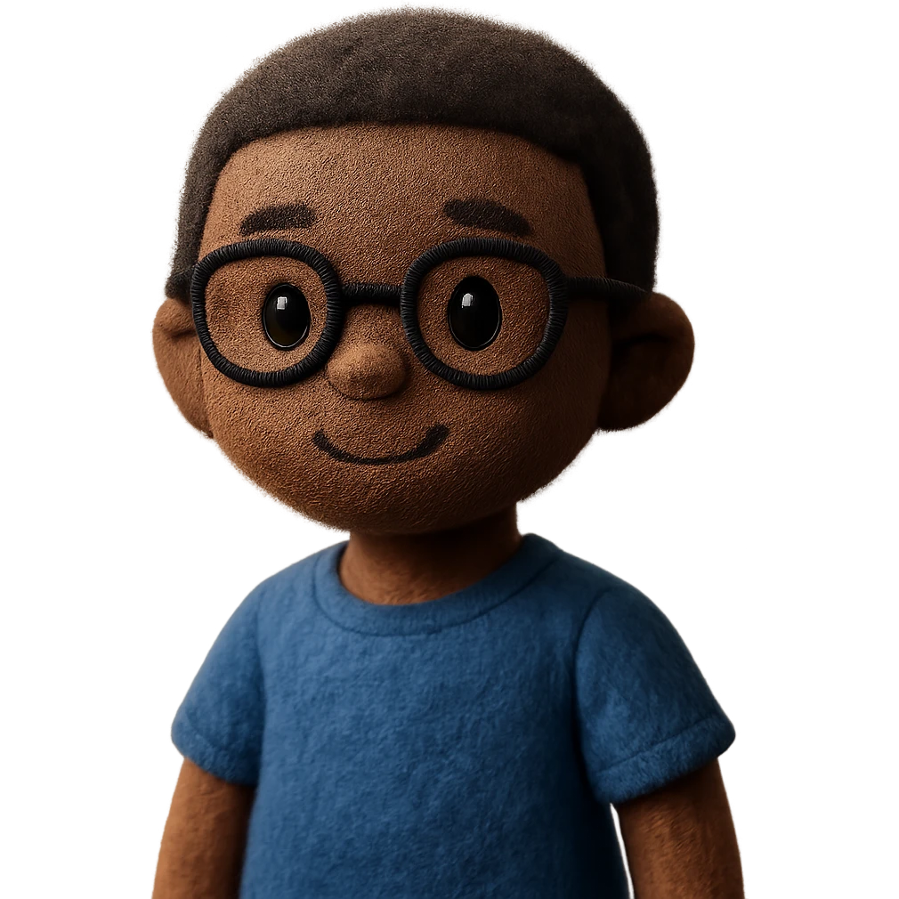 10 year old boy, brown skin, wearing glasses, short hair, soft digital portrait style emoji