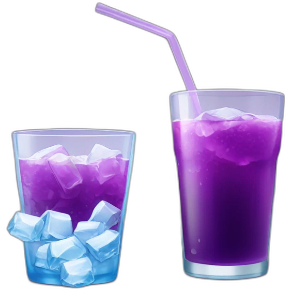 A purple drink with ice in a double plastic stanak a glass of mute is poured out emoji