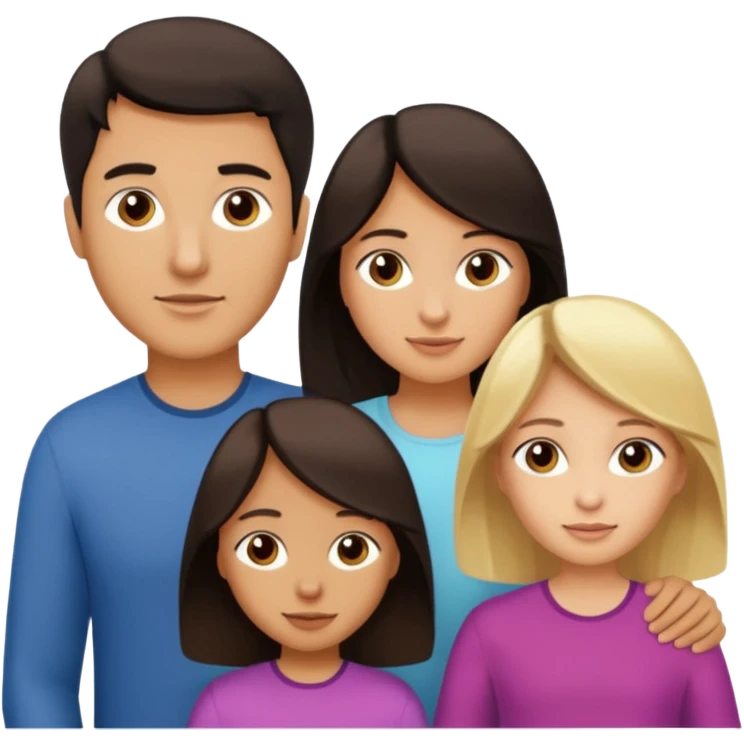 Familia de 4 personas : Hombre pelo oscuro, Mujer pelo cafe, hija 1 pelo mono , hija 2 pelo oscuro. emoji