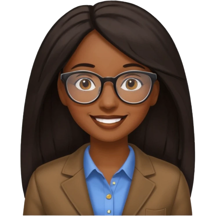 black woman with long dark hair wearing glasses emoji