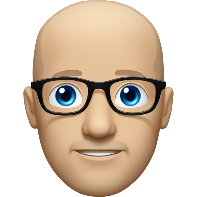 bald white man with blue eyes, stubble, glassses. black clothes emoji