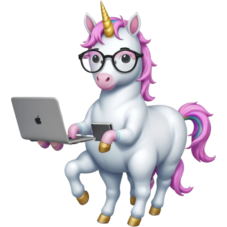 Unicorns holding laptop book
A full body of scholar unicorn wearing round glasses, holding a laptop. emoji