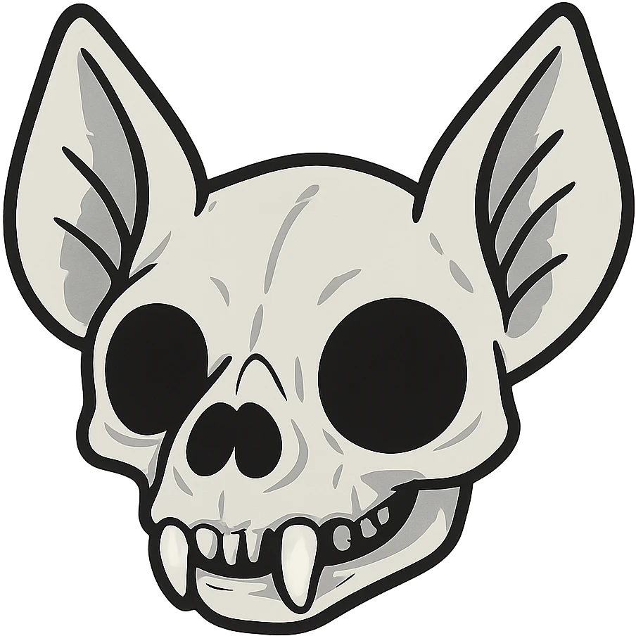 whitish-gray cartoon-styled bat skull with large black eye sockets emoji