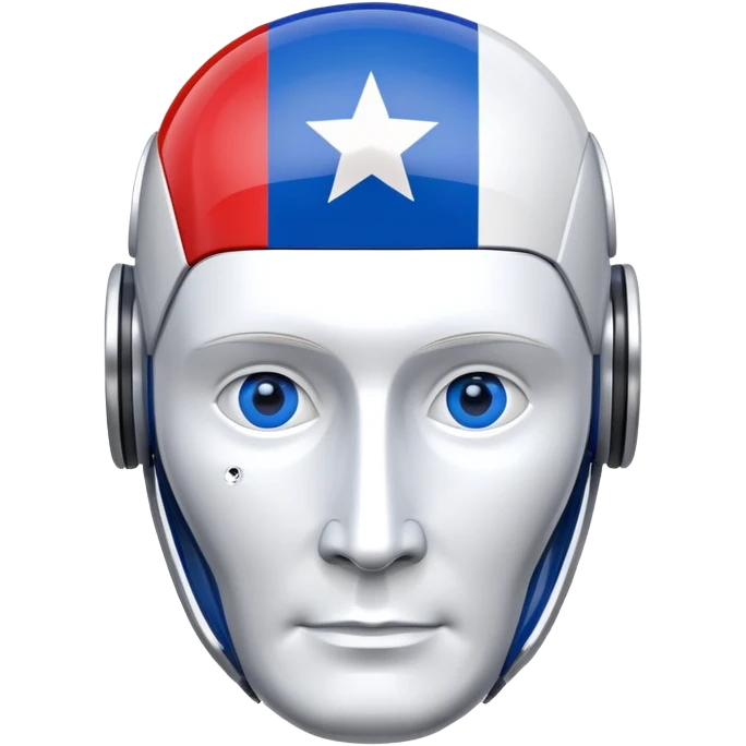 Robot head resembling Vladimir Putin with Russian flag elements emoji