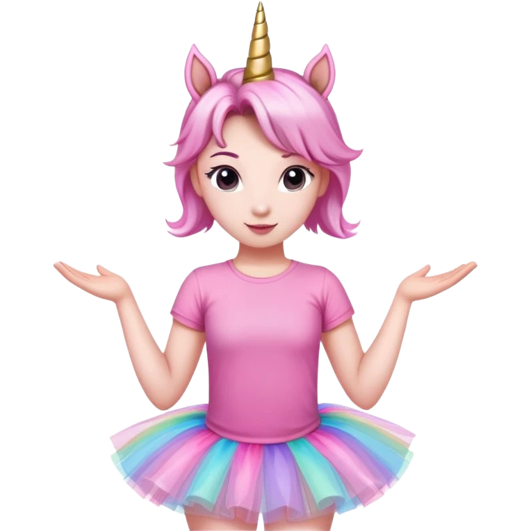 head of an anthropomorphised female unicorn in tutu and pink t-shirt, standard pose emoji