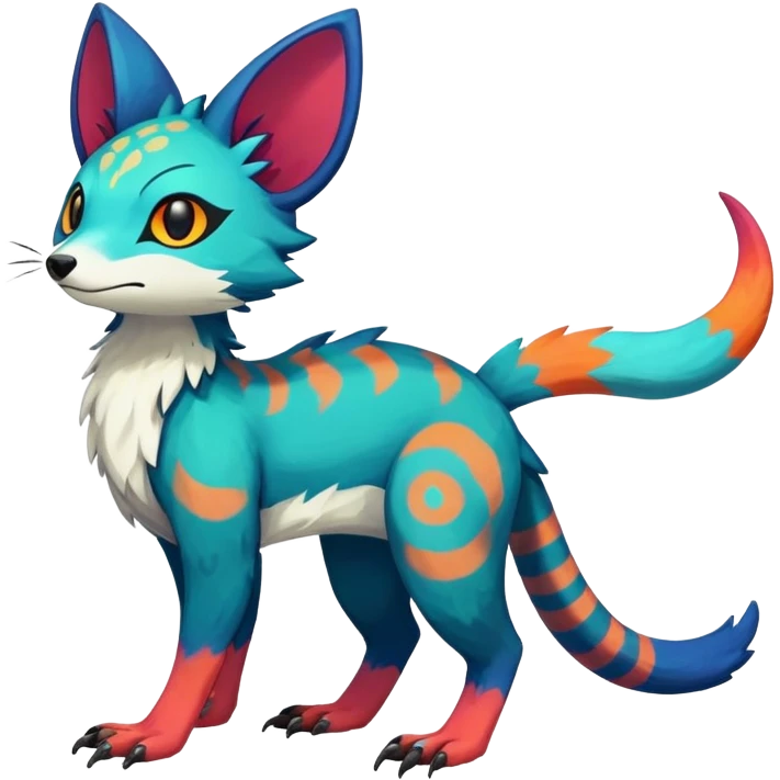 Rare realistic exotic edgy epic pretty beautiful handsome gorgeous aesthetic colorful vibrant Vernid-Trico-species-Fakemon-creature by LiLaiRa, 4 legs, 1 tail, random markings, (full body) emoji