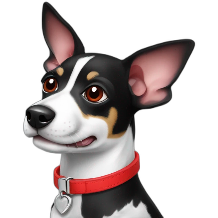 black and white rat terrier wearing red collar emoji