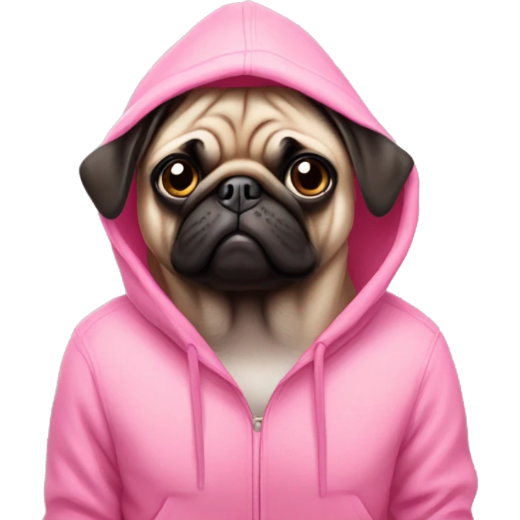 pug wearing pink hoodie  emoji