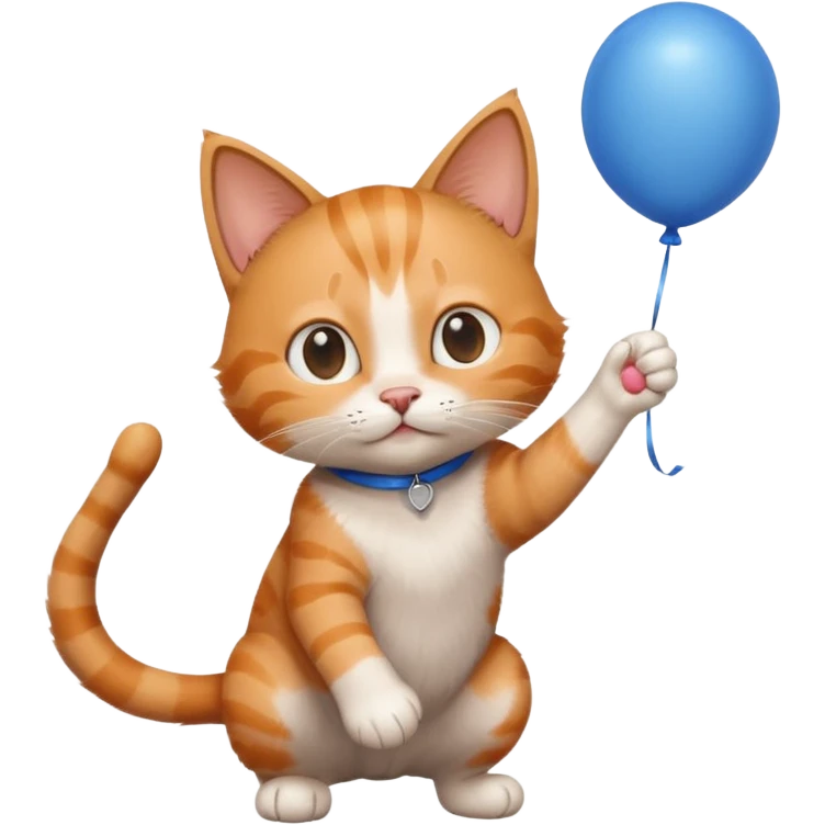 cat holding blue balloon in hand emoji