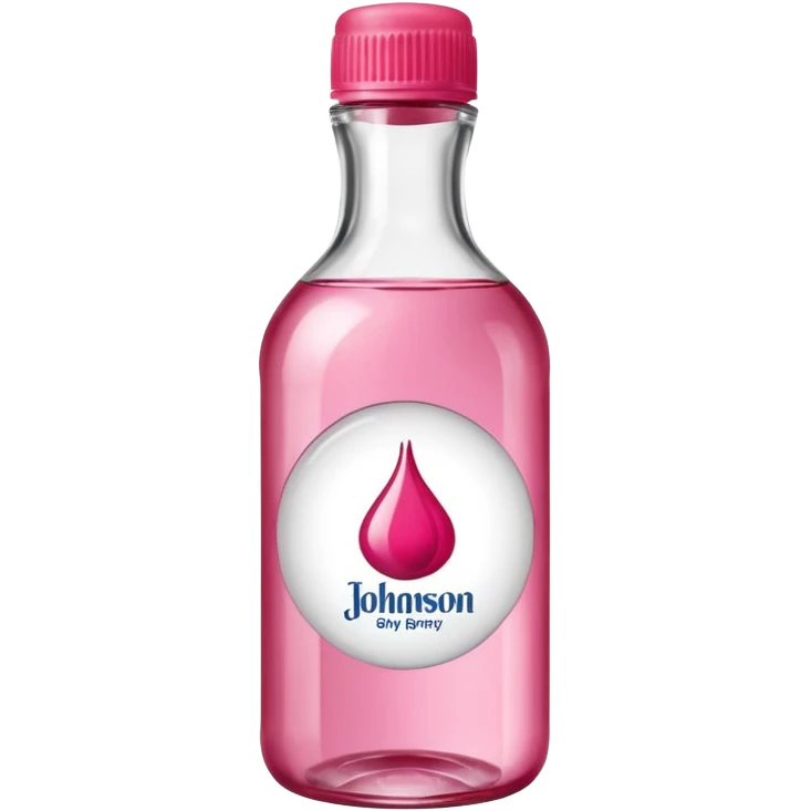 realistic Johnson and Johnson style bottle pink cap pink logo clear bottle with berry party logo with diddy oil and a berry on top bottle emoji