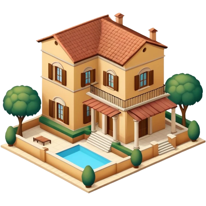 Italian Tuscan villa, isometric dollhouse-style, realistic emoji