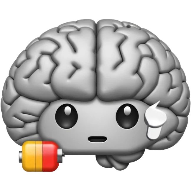 brain emoji with a low battery logo emoji