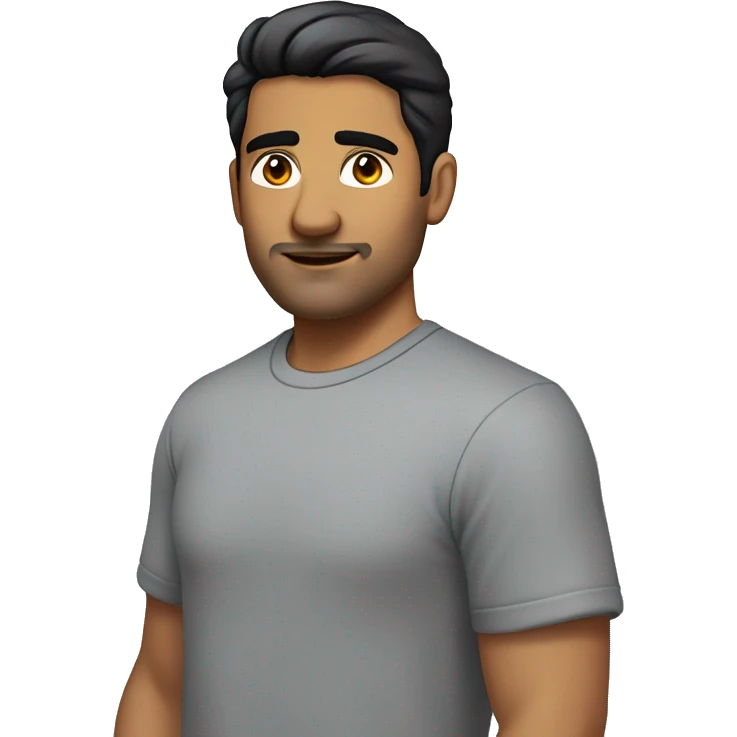 A head and shoulders shot of a 31 year old South Asian man, with short black hair, with none facial hair,   with brown eyes wearing a t-shirt. emoji