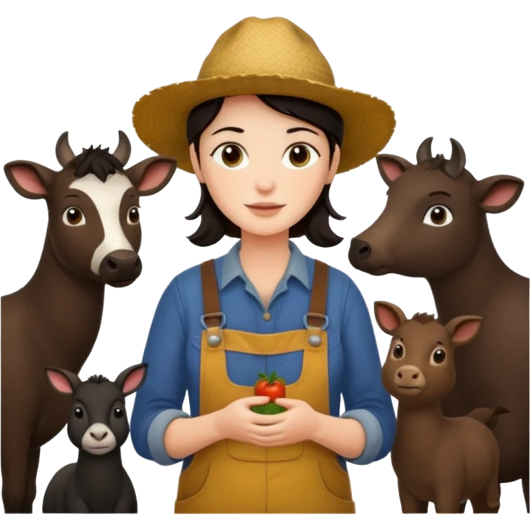 GRANJERO PIEL CLARA Y PELO OSCURO CON ANIMALES A SU ALREDEDOR emoji