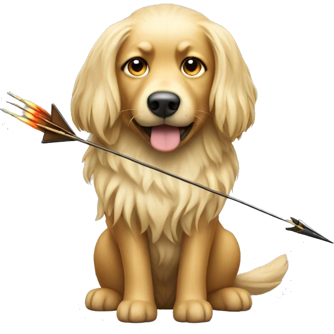 Long hair blonde dog shooting an arrow emoji