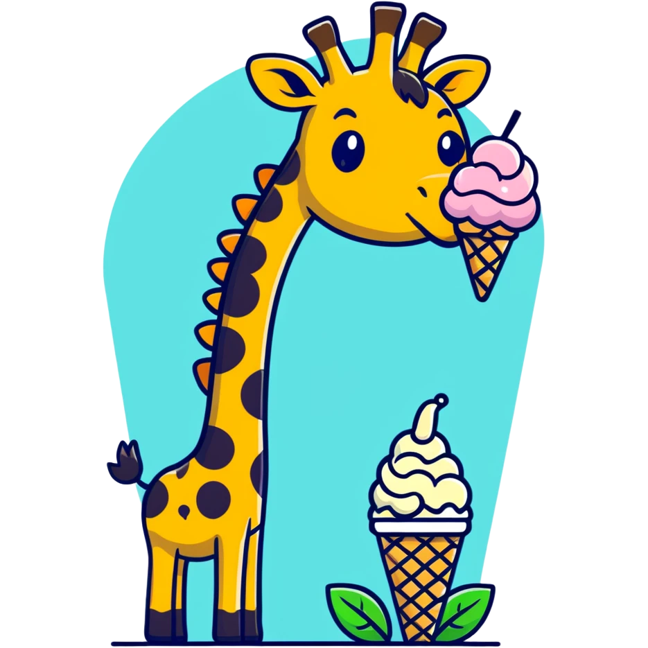 Giraffe eating ice cream with leaves on top emoji