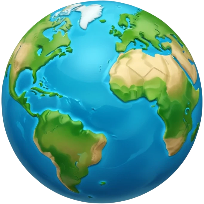 A 3D emoji in iOS emoji aesthetic style of planet Earth, showing blue oceans and green continents, soft glow effect, glossy surface, minimal white background, realistic Apple-style lighting emoji